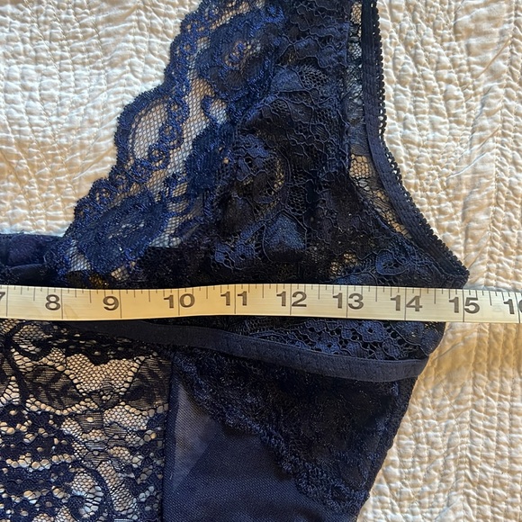 Navy Blue Lace and Mesh Teddy Bodysuit - Picture 11 of 13